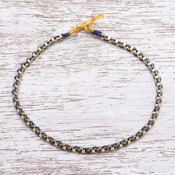 Image for Gold Plated Brass Chain Bracelet in Dark Blue from Thailand Golden Day in Dark Blue