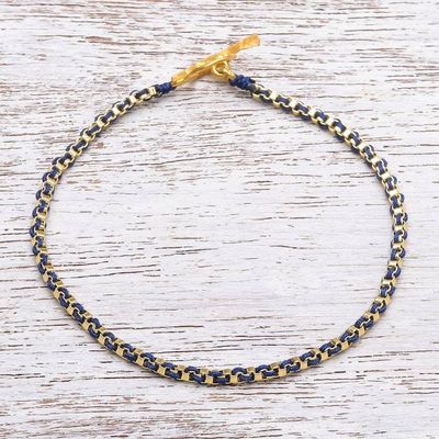 Primary image for Gold Plated Brass Chain Bracelet in Dark Blue from Thailand Golden Day in Dark Blue
