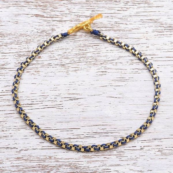 Alternate image for Gold Plated Brass Chain Bracelet in Dark Blue from Thailand Golden Day in Dark Blue