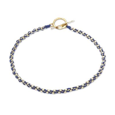 Alternate image for Gold Plated Brass Chain Bracelet in Dark Blue from Thailand Golden Day in Dark Blue