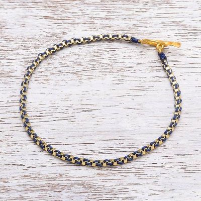 Alternate image for Gold Plated Brass Chain Bracelet in Dark Blue from Thailand Golden Day in Dark Blue