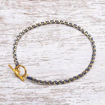 Alternate image for Gold Plated Brass Chain Bracelet in Dark Blue from Thailand Golden Day in Dark Blue