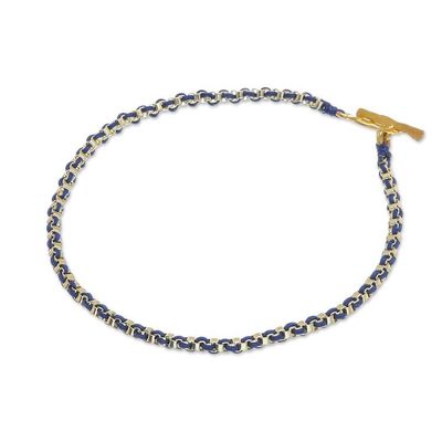 Alternate image for Gold Plated Brass Chain Bracelet in Dark Blue from Thailand Golden Day in Dark Blue