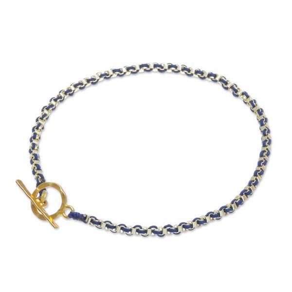 Alternate image for Gold Plated Brass Chain Bracelet in Dark Blue from Thailand Golden Day in Dark Blue