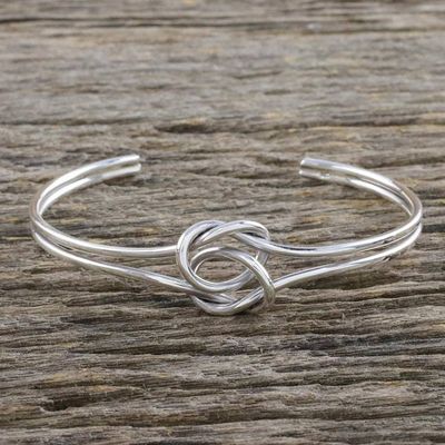Primary image for Sterling Silver Wire Cuff Bracelet with Center Knot Happy Together