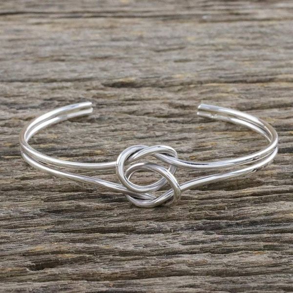 Alternate image for Sterling Silver Wire Cuff Bracelet with Center Knot Happy Together
