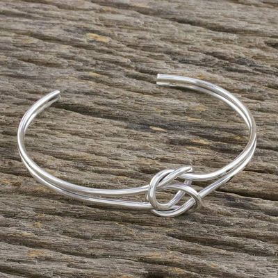 Alternate image for Sterling Silver Wire Cuff Bracelet with Center Knot Happy Together