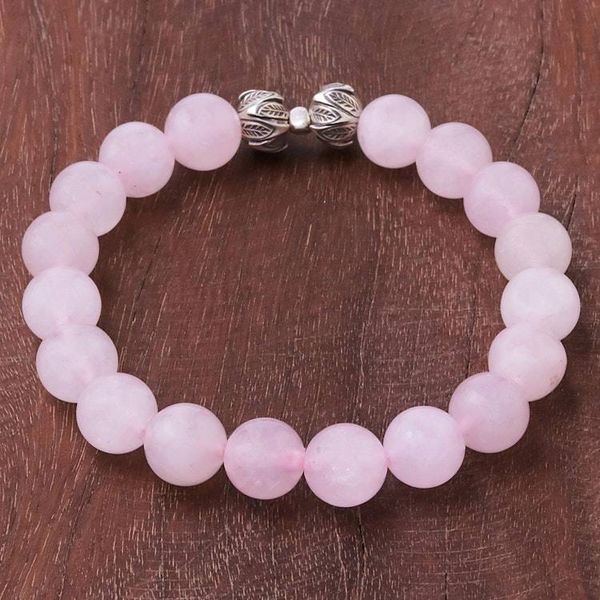 Alternate image for Leaf-Themed Rose Quartz Beaded Stretch Bracelet Leafy Pink