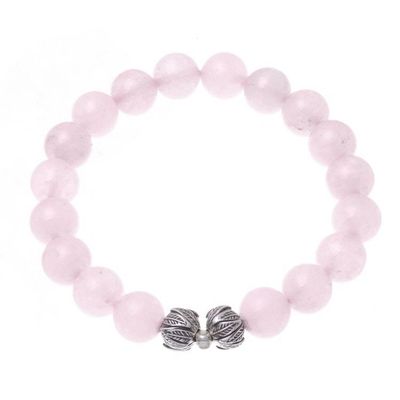 Alternate image for Leaf-Themed Rose Quartz Beaded Stretch Bracelet Leafy Pink