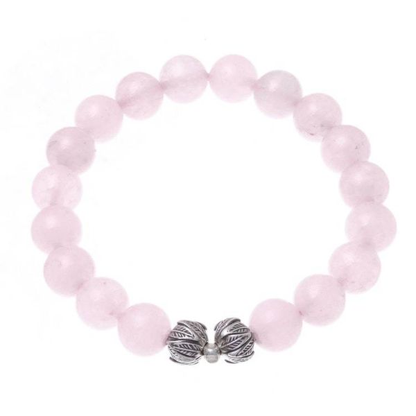 Alternate image for Leaf-Themed Rose Quartz Beaded Stretch Bracelet Leafy Pink