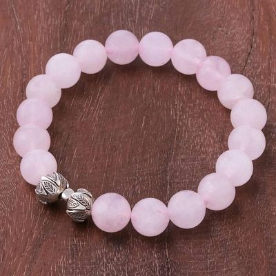 Alternate image for Leaf-Themed Rose Quartz Beaded Stretch Bracelet Leafy Pink
