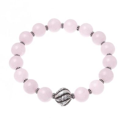 Alternate image for Leaf-Themed Rose Quartz Beaded Stretch Bracelet Leafy Pink
