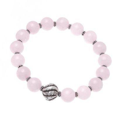 Alternate image for Leaf-Themed Rose Quartz Beaded Stretch Bracelet Leafy Pink