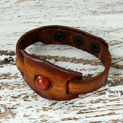 Alternate image for Leather and Carnelian Adjustable Snap Bracelet Carnelian Glow