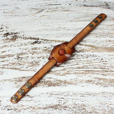 Alternate image for Leather and Carnelian Adjustable Snap Bracelet Carnelian Glow