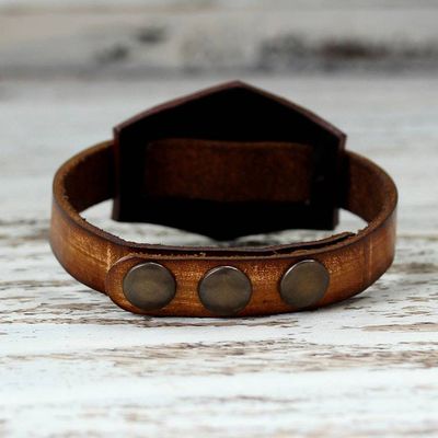 Alternate image for Leather and Carnelian Adjustable Snap Bracelet Carnelian Glow