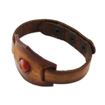 Alternate image for Leather and Carnelian Adjustable Snap Bracelet Carnelian Glow