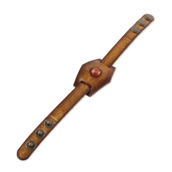 Alternate image for Leather and Carnelian Adjustable Snap Bracelet Carnelian Glow