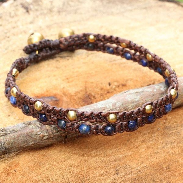 Alternate image for Brass Bracelet Lapis Lazuli Braided Jewelry Blue Boho Chic