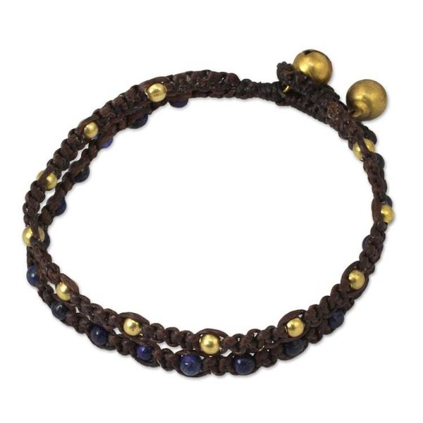 Alternate image for Brass Bracelet Lapis Lazuli Braided Jewelry Blue Boho Chic
