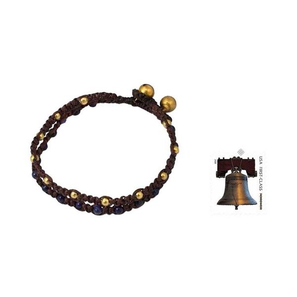 Alternate image for Brass Bracelet Lapis Lazuli Braided Jewelry Blue Boho Chic