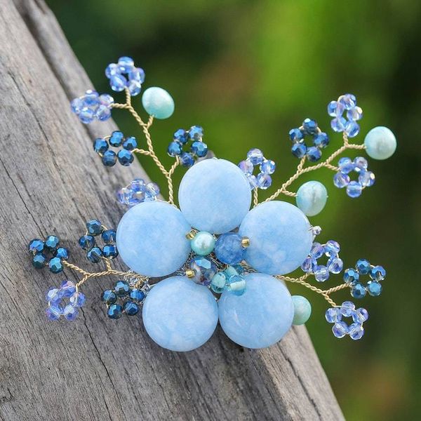 Alternate image for Flower-Shaped Blue Cultured Pearl and Quartz Brooch Pin Petals of Wisdom