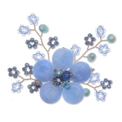 Alternate image for Flower-Shaped Blue Cultured Pearl and Quartz Brooch Pin Petals of Wisdom