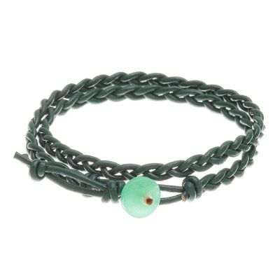 Primary image for Braided Leather Wrap Bracelet with Quartz Button Genuine Cool in Green