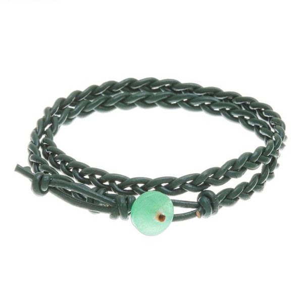 Alternate image for Braided Leather Wrap Bracelet with Quartz Button Genuine Cool in Green