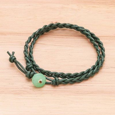 Alternate image for Braided Leather Wrap Bracelet with Quartz Button Genuine Cool in Green