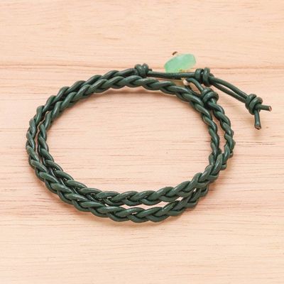 Alternate image for Braided Leather Wrap Bracelet with Quartz Button Genuine Cool in Green