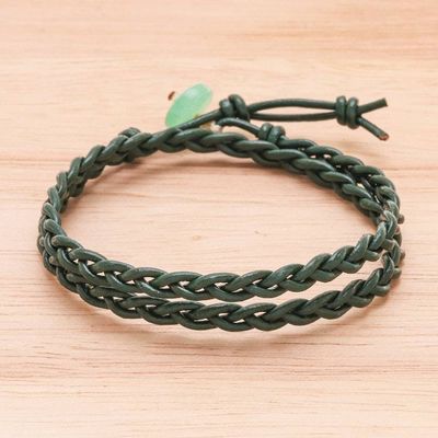 Alternate image for Braided Leather Wrap Bracelet with Quartz Button Genuine Cool in Green