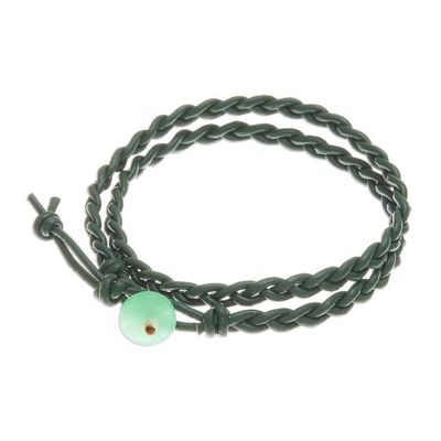 Alternate image for Braided Leather Wrap Bracelet with Quartz Button Genuine Cool in Green