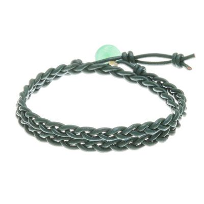Alternate image for Braided Leather Wrap Bracelet with Quartz Button Genuine Cool in Green