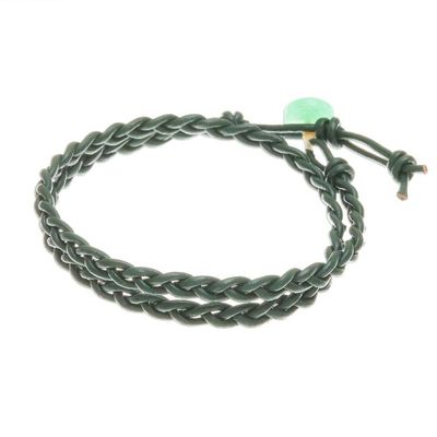 Alternate image for Braided Leather Wrap Bracelet with Quartz Button Genuine Cool in Green