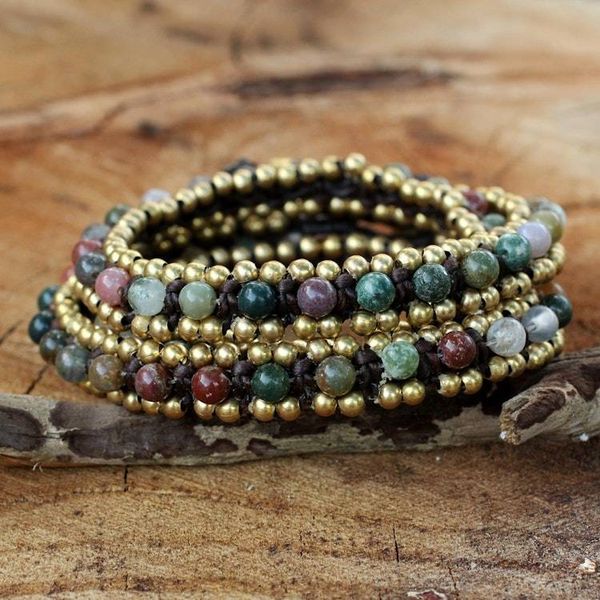 Alternate image for Hand Knotted Thai Agate Bracelet with Brass Beads Happiness and Joy