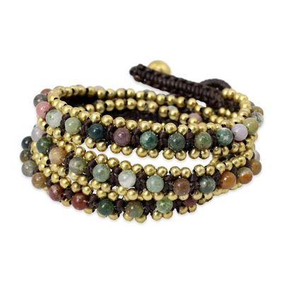 Alternate image for Hand Knotted Thai Agate Bracelet with Brass Beads Happiness and Joy
