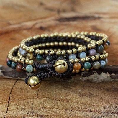 Alternate image for Hand Knotted Thai Agate Bracelet with Brass Beads Happiness and Joy