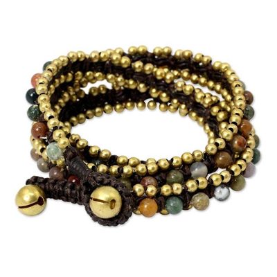 Alternate image for Hand Knotted Thai Agate Bracelet with Brass Beads Happiness and Joy