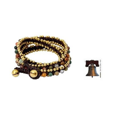 Alternate image for Hand Knotted Thai Agate Bracelet with Brass Beads Happiness and Joy