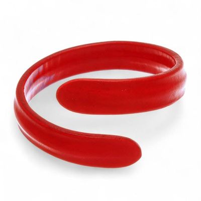 Alternate image for Red Hand-Dyed Adjustable Unisex Leather Cuff Bracelet Embrace Vibrancy
