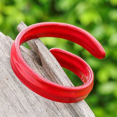 Alternate image for Red Hand-Dyed Adjustable Unisex Leather Cuff Bracelet Embrace Vibrancy