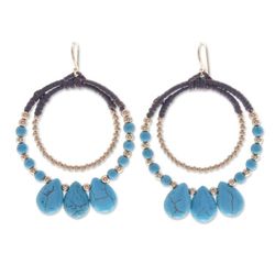 Image for Brass and Light Blue Magnesite Beaded Dangle Earrings The Blue Tiara