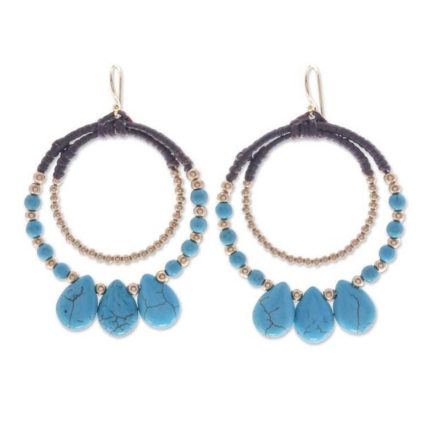 Alternate image for Brass and Light Blue Magnesite Beaded Dangle Earrings The Blue Tiara
