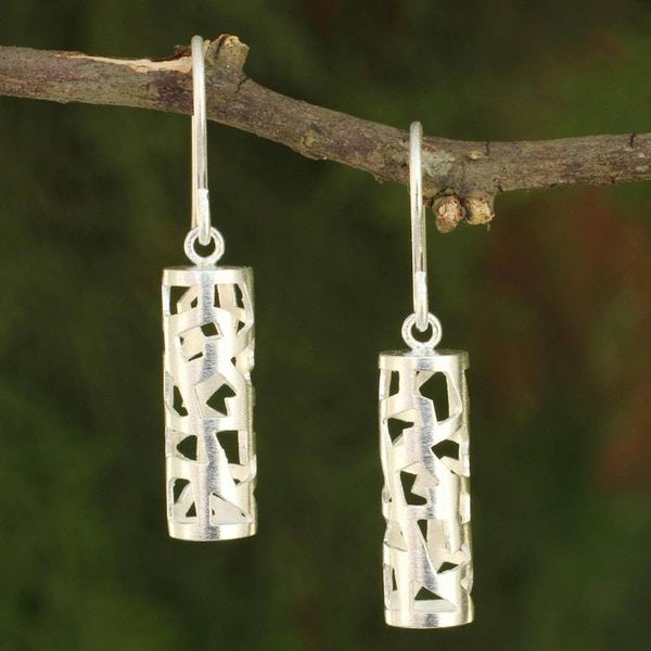 Alternate image for Modern Brushed Silver Earrings from Thailand Forest Shadow