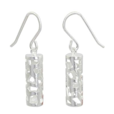 Alternate image for Modern Brushed Silver Earrings from Thailand Forest Shadow