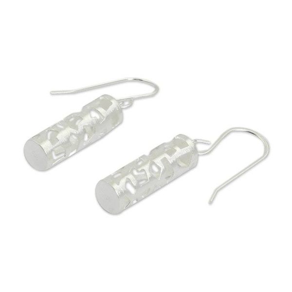 Alternate image for Modern Brushed Silver Earrings from Thailand Forest Shadow