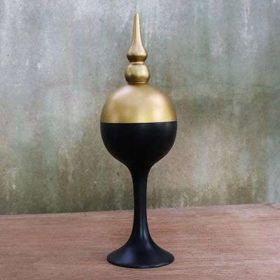 Primary image for Handmade Black and Gold Decorative Jar from Thailand Shimmering Spire