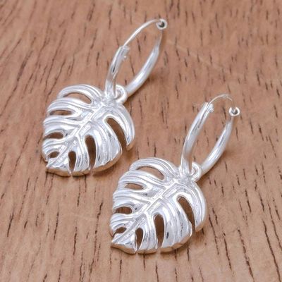Alternate image for Handcrafted Thai Sterling Silver Leaf Earrings Tropical Leaf