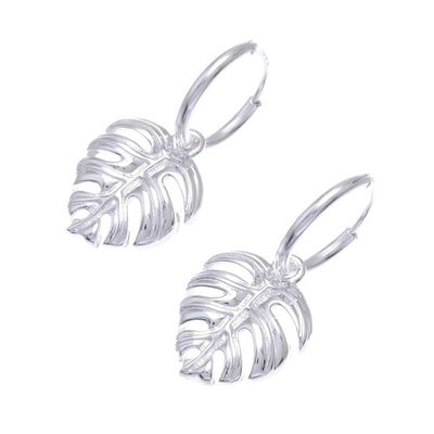 Alternate image for Handcrafted Thai Sterling Silver Leaf Earrings Tropical Leaf